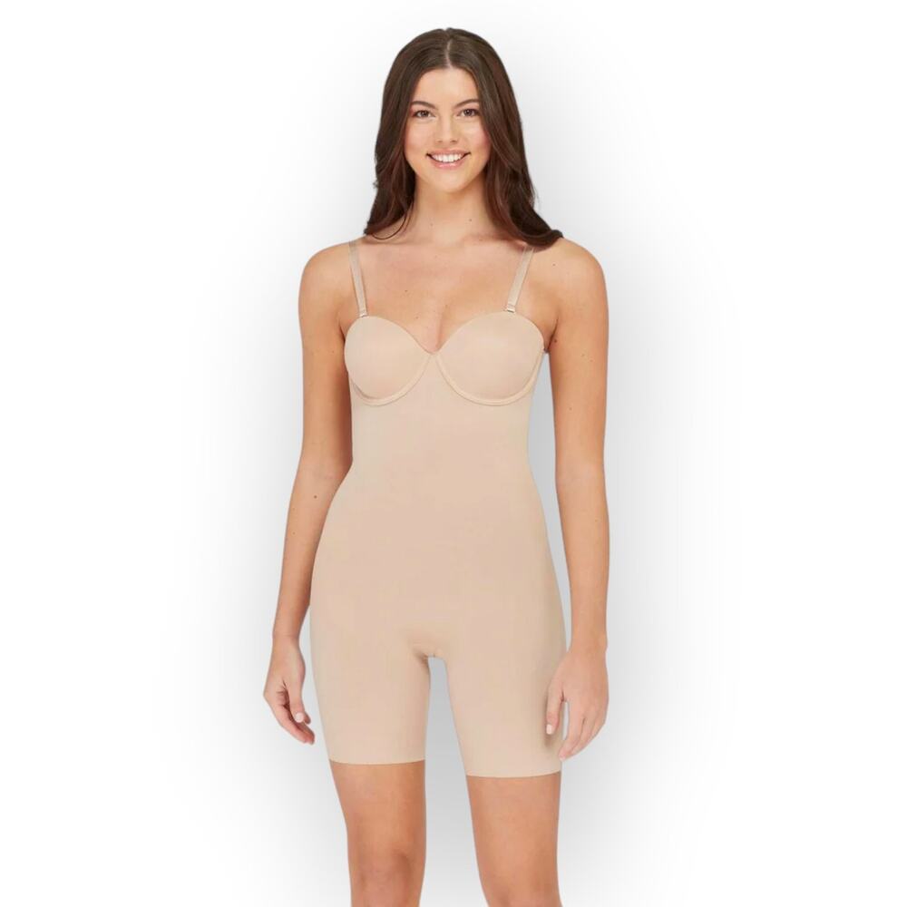 Assets by Spanx Strapless Cupped Shaping Bodysuit Neutral Beige Tan Large NEW